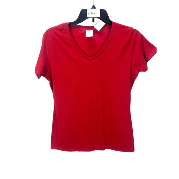 Port & Company Red V-Neck T-Shirt Small Unisex Basic Cotton Tee New - Picture 1 of 7
